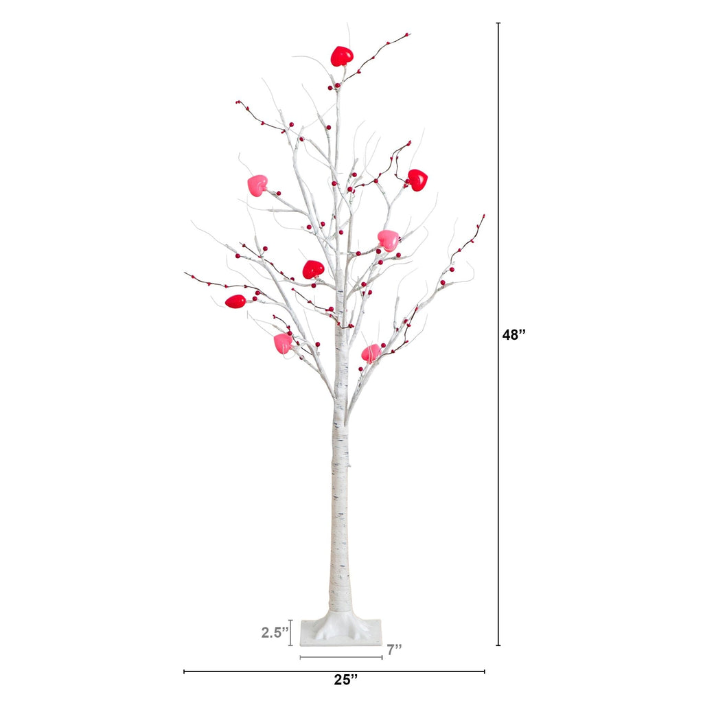 4' Pre-Lit Artificial Valentine's Day Twig Tree with 48 Heart Shaped LED Lights and Red Berries - Che Cose Belle