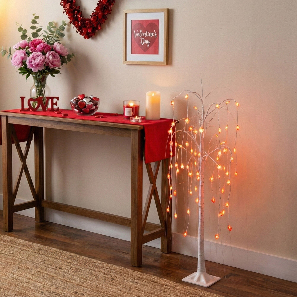 4' Pre-Lit Artificial Valentine's Day Willow Tree with 48 Heart Shaped LED Lights - Che Cose Belle