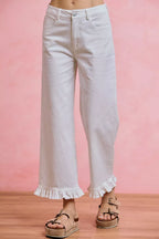 SO ME Ruffled Bottom Detail Mid Rise Jeans