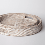 404 Round Rattan Tray — Decorative White Woven Tray for Coffee Table & Home - Che Cose Belle