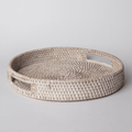 404 Round Rattan Tray — Decorative White Woven Tray for Coffee Table & Home - Che Cose Belle
