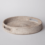 404 Round Rattan Tray — Decorative White Woven Tray for Coffee Table & Home - Che Cose Belle