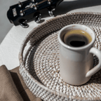 404 Round Rattan Tray — Decorative White Woven Tray for Coffee Table & Home - Che Cose Belle