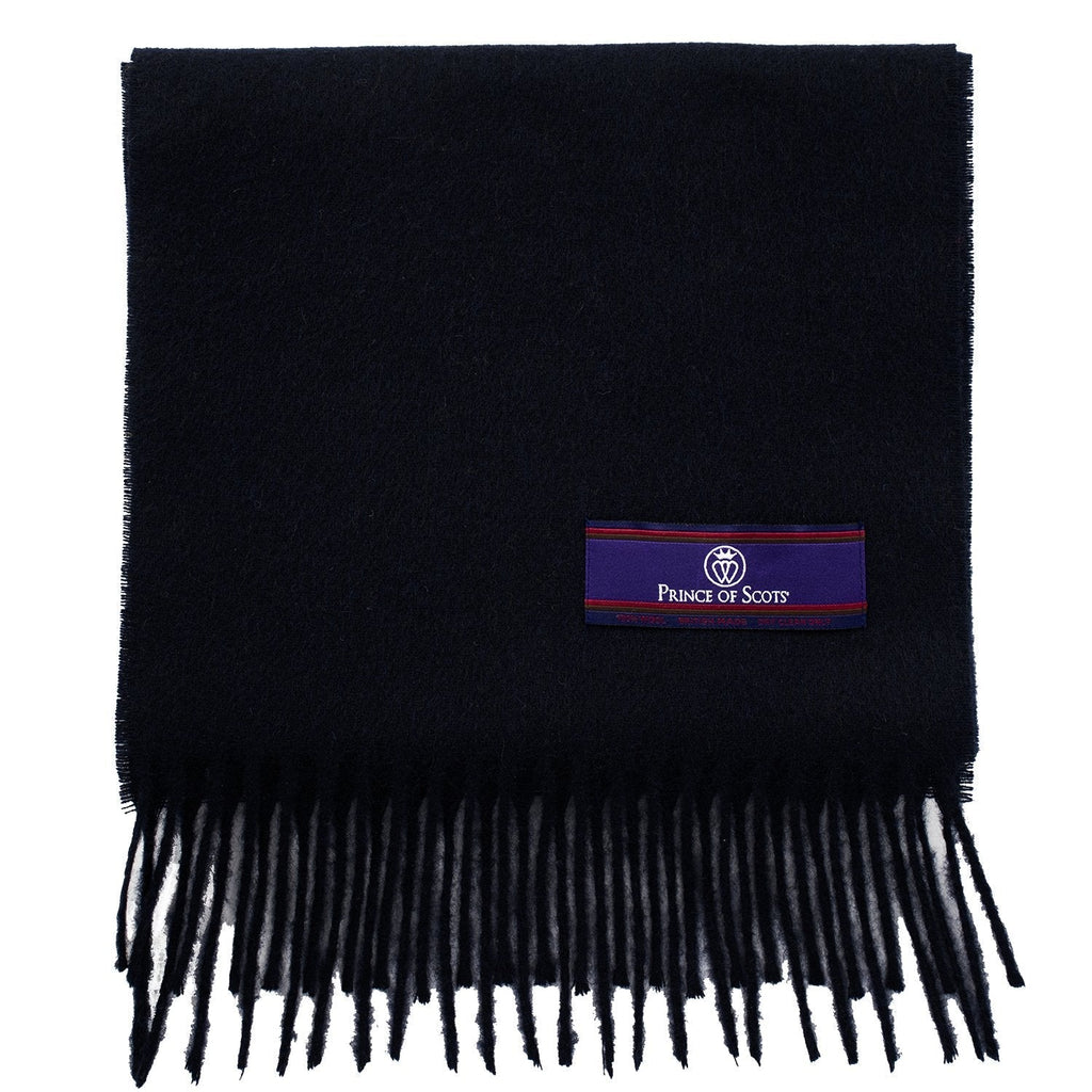 Prince of Scots Fringed Merino Wool Scarf - Navy