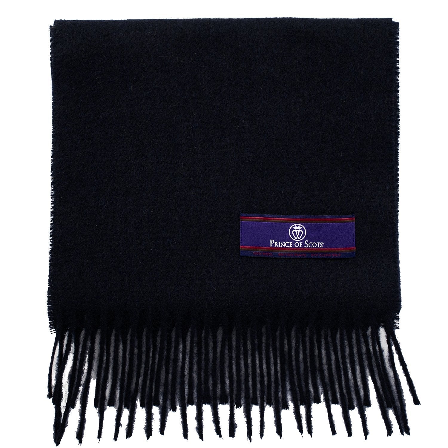 Prince of Scots Fringed Merino Wool Scarf - Navy