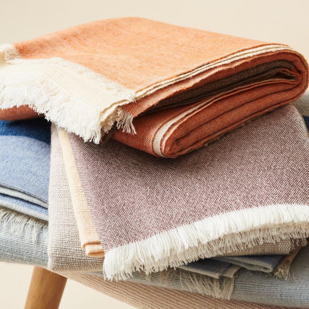 Chestnut Orange Cream Brown Color Block Handwoven Soft Merino Throw