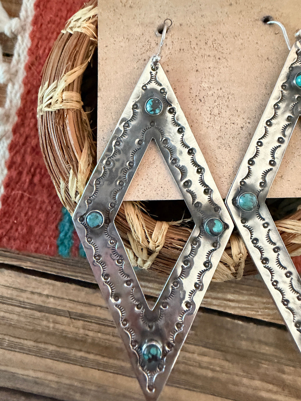 Handmade Sterling Silver & Turquoise Concho Dangle Earrings by Kimari Somers