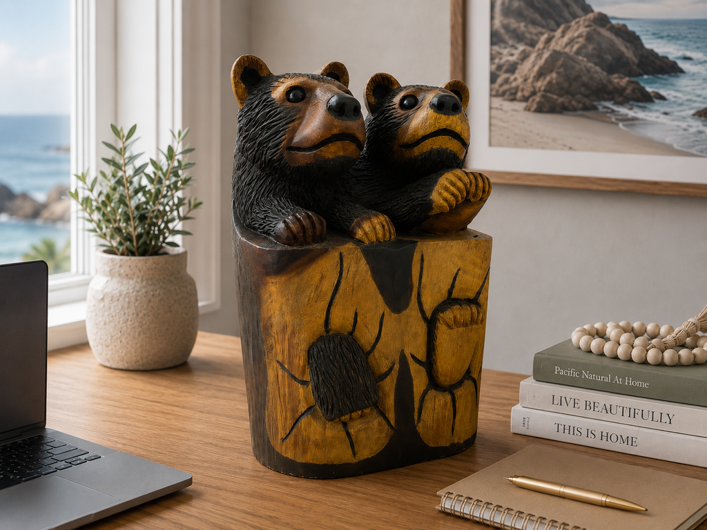 Hand Carved Suar Wood Bear Cub Sculpture | Balinese Wood Carving