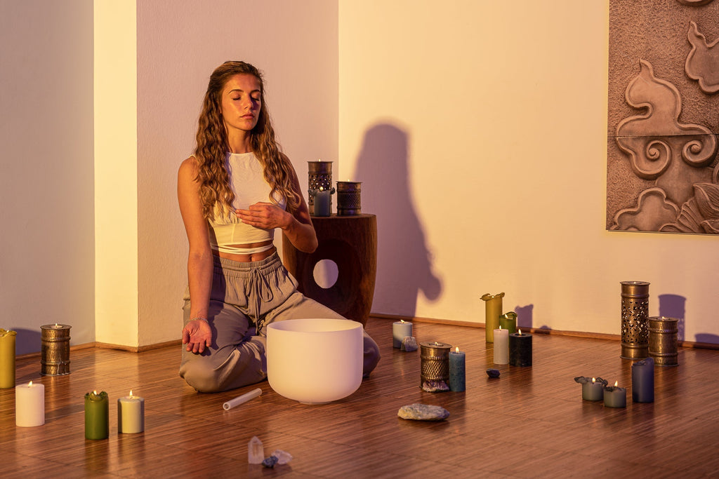 432 Hz Crystal Singing Bowl Chakra Set - 7 Pure White Quartz Bowls (8"–14") - Che Cose Belle