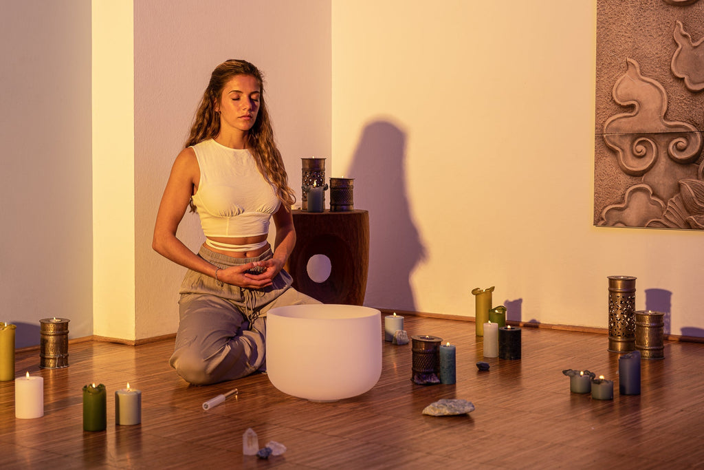 432 Hz Crystal Singing Bowl Chakra Set - 7 Pure White Quartz Bowls (8"–14") - Che Cose Belle