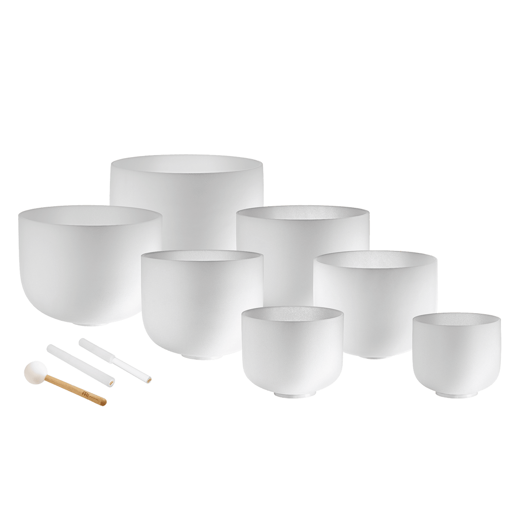 432 Hz Crystal Singing Bowl Chakra Set - 7 Pure White Quartz Bowls (8"–14") - Che Cose Belle