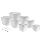 432 Hz Crystal Singing Bowl Chakra Set - 7 Pure White Quartz Bowls (8"–14") - Che Cose Belle