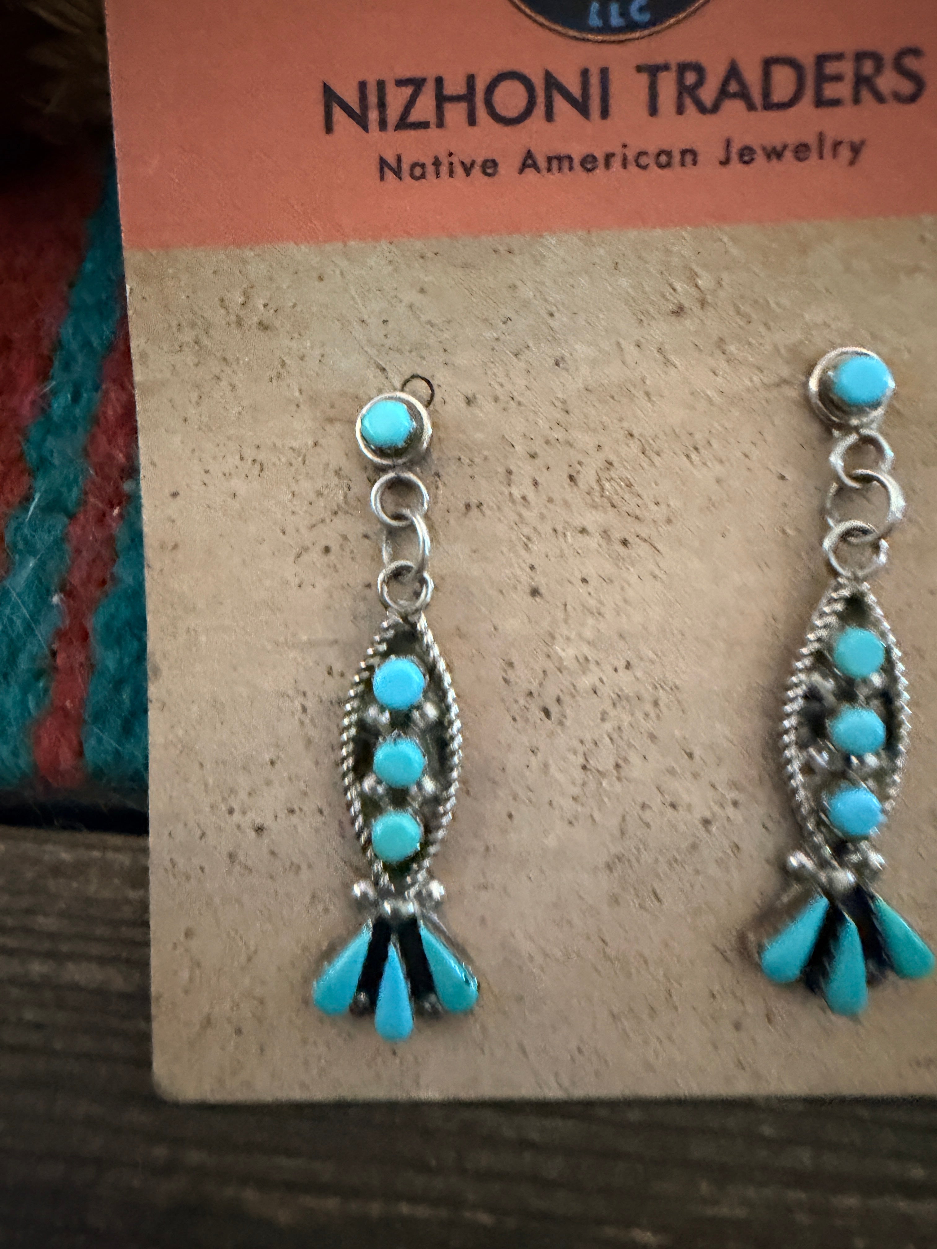 Handcrafted Old Pawn Sterling Silver & Turquoise Dangle Earrings