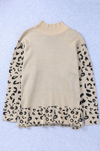 Leopard Mock Neck Side Slit Sweater