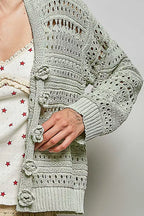 POL Open-Knit Floral Button Cardigan