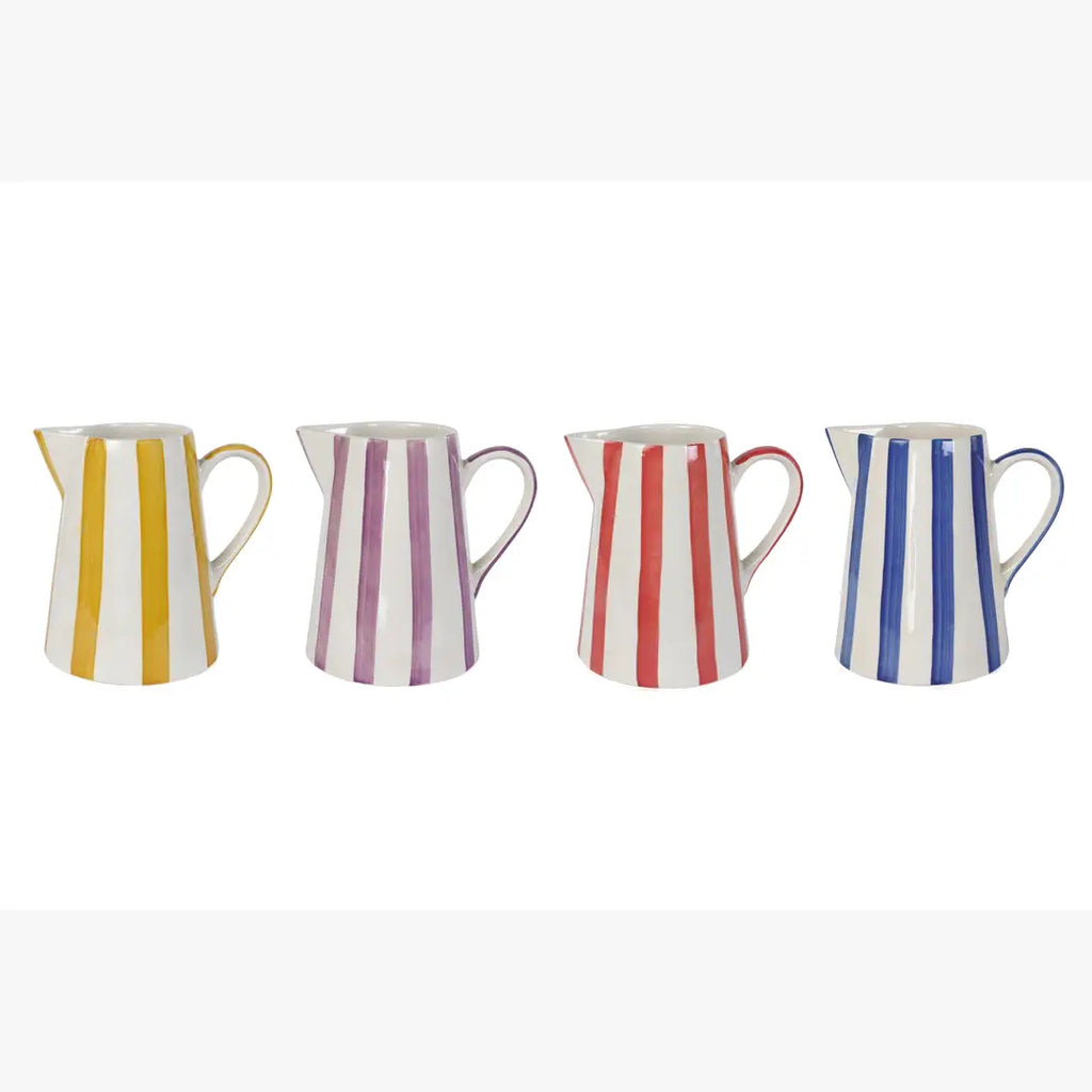 Ceramic Stripe Pitcher, Red- 8.25 x 8.25 x 8 Inches