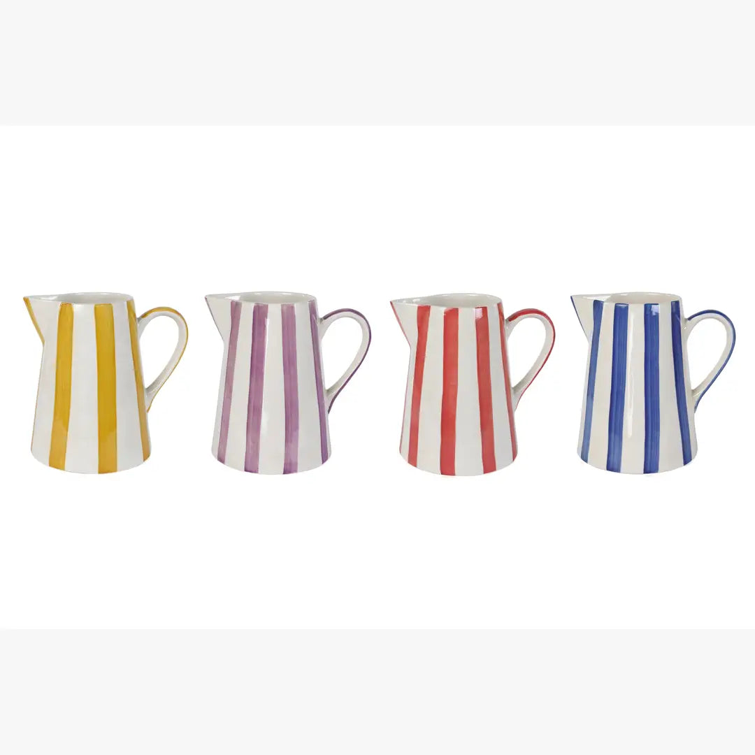 Ceramic Stripe  Pitcher, Purple- 8.25 x 8.25 x 8 Inches