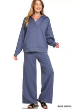 Zenana Scuba Collared Pullover & Center Seam Pants Set