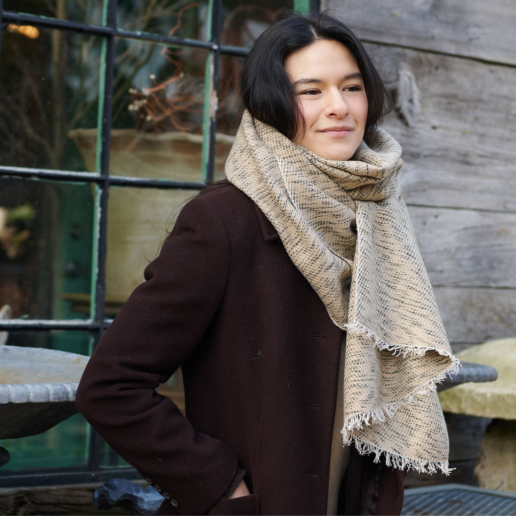 Forest Night Handwoven Neutral Cashmere Merino Scarf