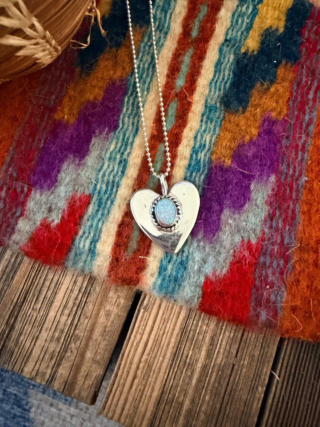 Handcrafted Sterling Silver & Fire Opal Heart Pendant by Joseph Martinez