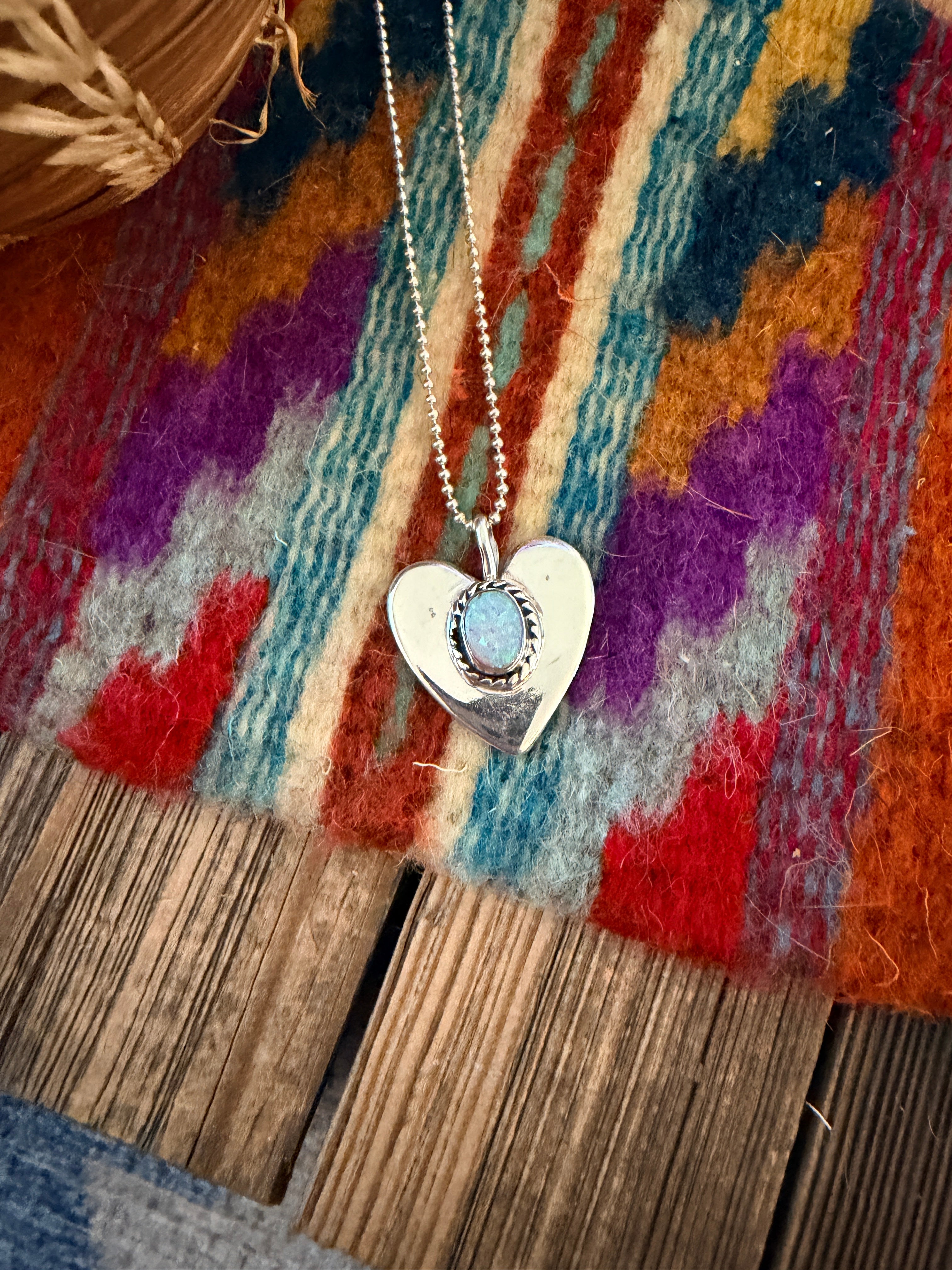 Handcrafted Sterling Silver & Fire Opal Heart Pendant by Joseph Martinez