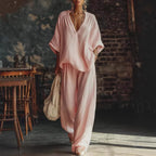 Women's V-Neck Loose Short-Sleeve Top & Pants Two-Piece Set