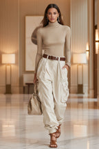 Women's High-Waist Cargo Parachute Pants with Elastic Ankle Cuffs