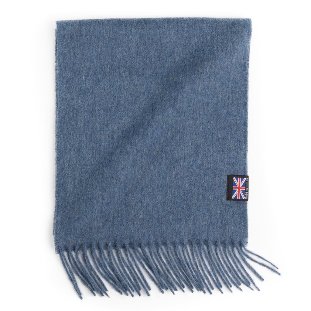 Prince of Scots Fringed Merino Wool Scarf - Oxford Heather Blue