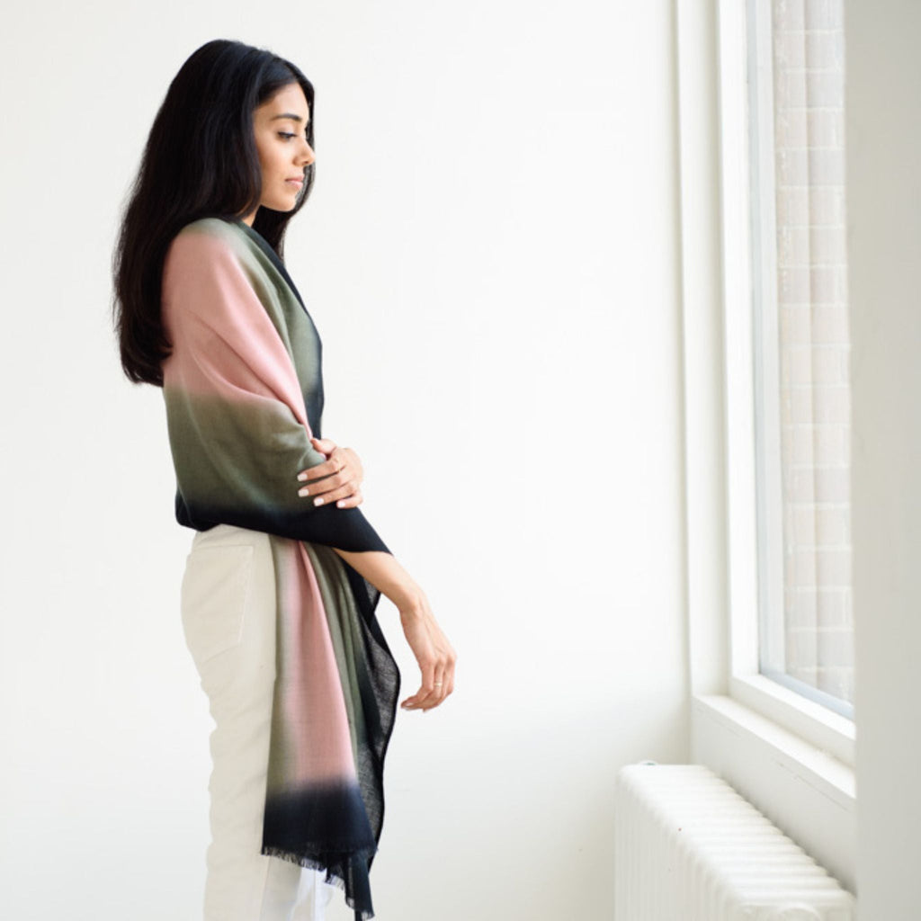 Iris Kiwi Cashmere Merino Handwoven Scarf