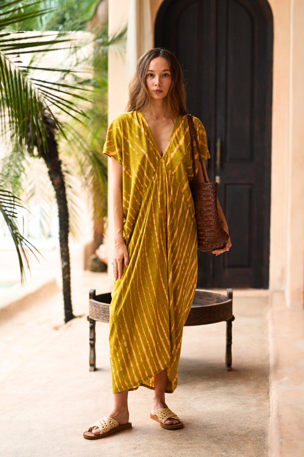 Madella Hand Dyed Kaftan Dress in Lemongrass