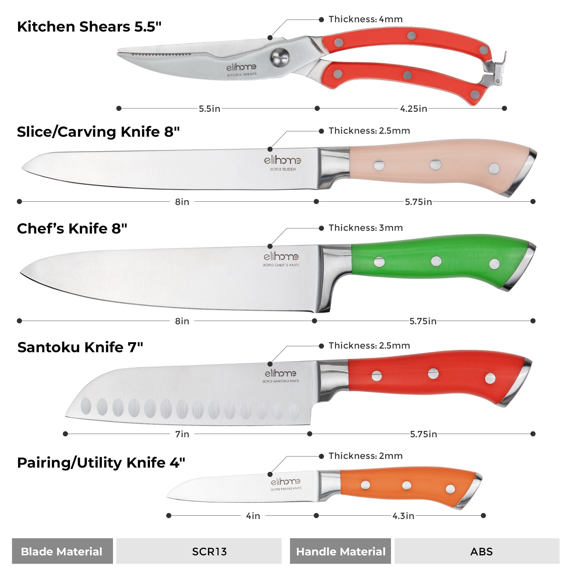 5 Piece Professional Kitchen Knife Set - Che Cose Belle