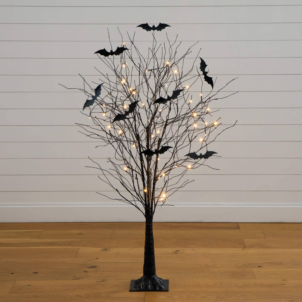 5' Pre-Lit Artificial Halloween Black Twig Tree with Bats and 50 Warm White LED Lights - Che Cose Belle