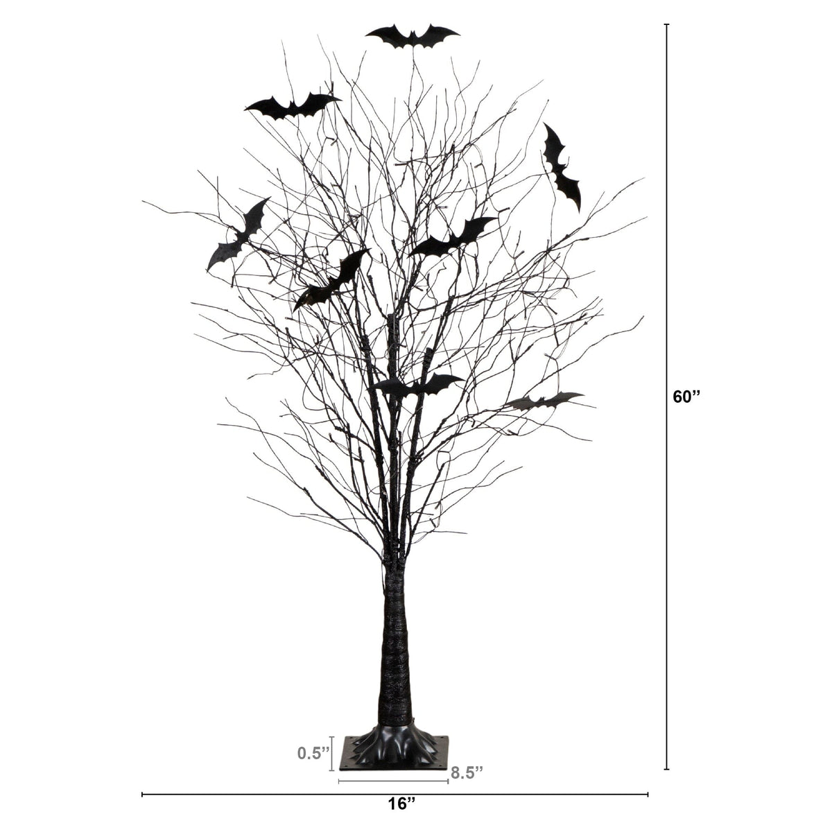 5' Pre-Lit Artificial Halloween Black Twig Tree with Bats and 50 Warm White LED Lights - Che Cose Belle