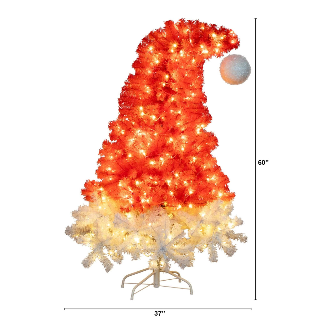 5’ Pre-Lit Artificial Holiday Red Santa’s Hat Christmas Tree with 300 LEDs & 720 Tips - Che Cose Belle