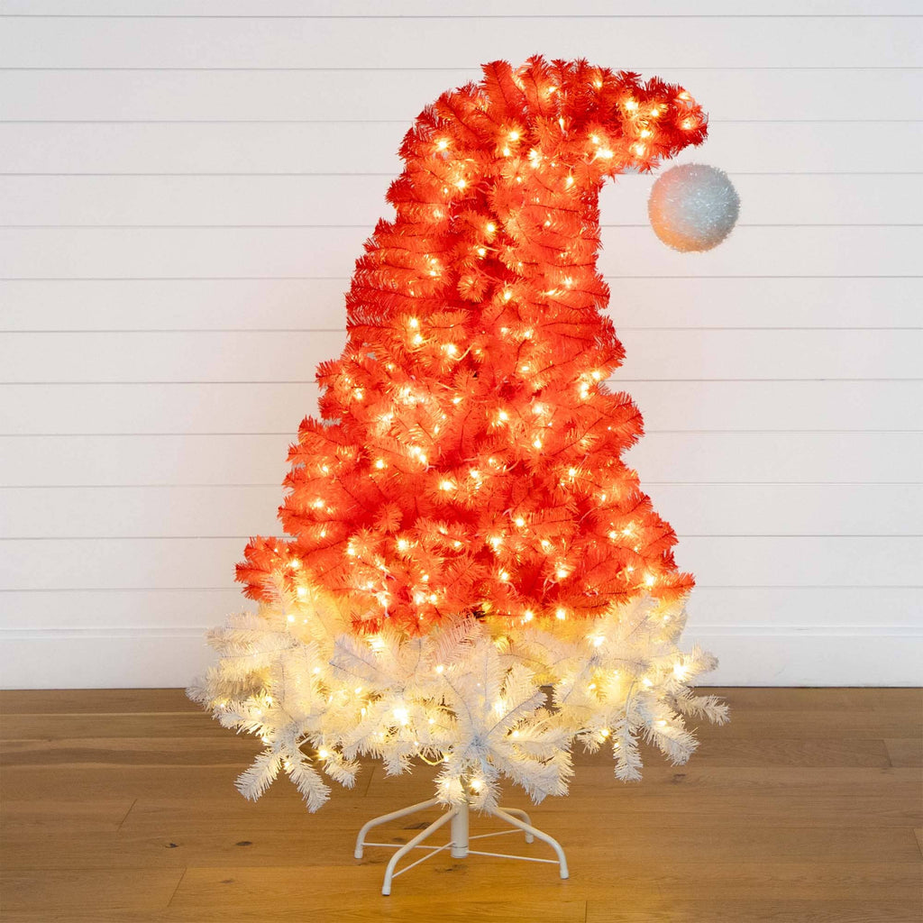 5’ Pre-Lit Artificial Holiday Red Santa’s Hat Christmas Tree with 300 LEDs & 720 Tips - Che Cose Belle