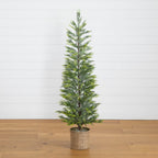 5’ Pre-Lit Artificial Snowed Cypress Christmas Tree with 140 LED Lights in Hyacinth Basket - Che Cose Belle