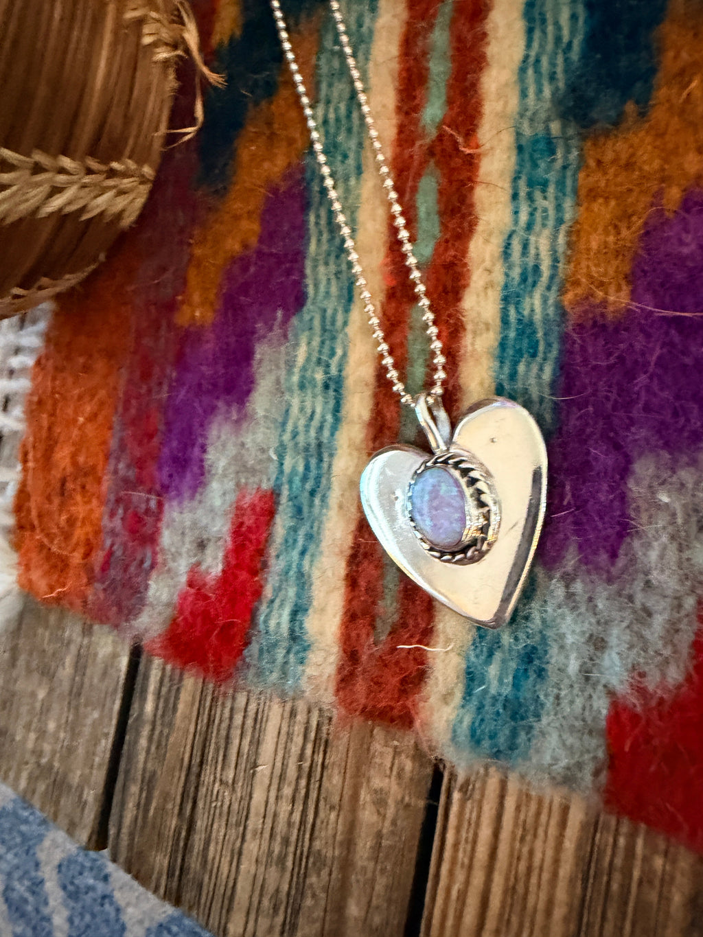 Handcrafted Sterling Silver & Fire Opal Heart Pendant by Joseph Martinez