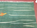 Green Turkish Kilim Rug, 6x9 - 7x10 Rugs, Bird, Handmade New Area Rug, Wool, Bohemian Boho Decor, Hand Woven, Modern Abstract Flat Weave Rug