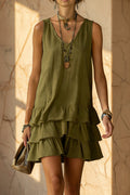 V-Neck Sleeveless Tiered Ruffle Mini Dress