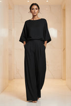 Women's Batwing-Sleeve Top & Wide-Leg Pleated Trousers Two-Piece Set