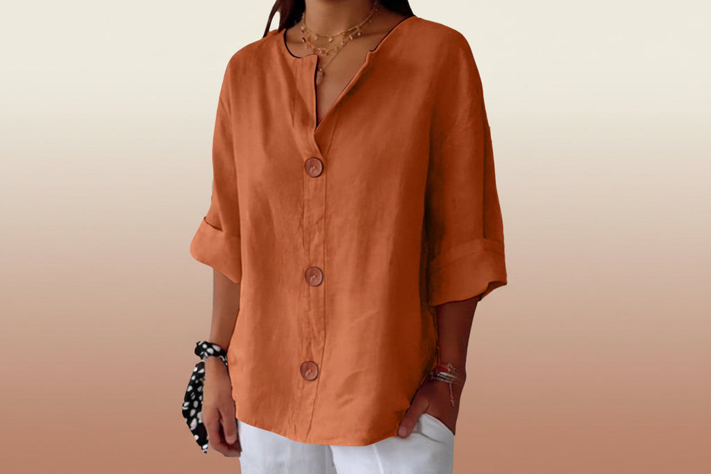 Women's V-Neck Buttoned Blouse