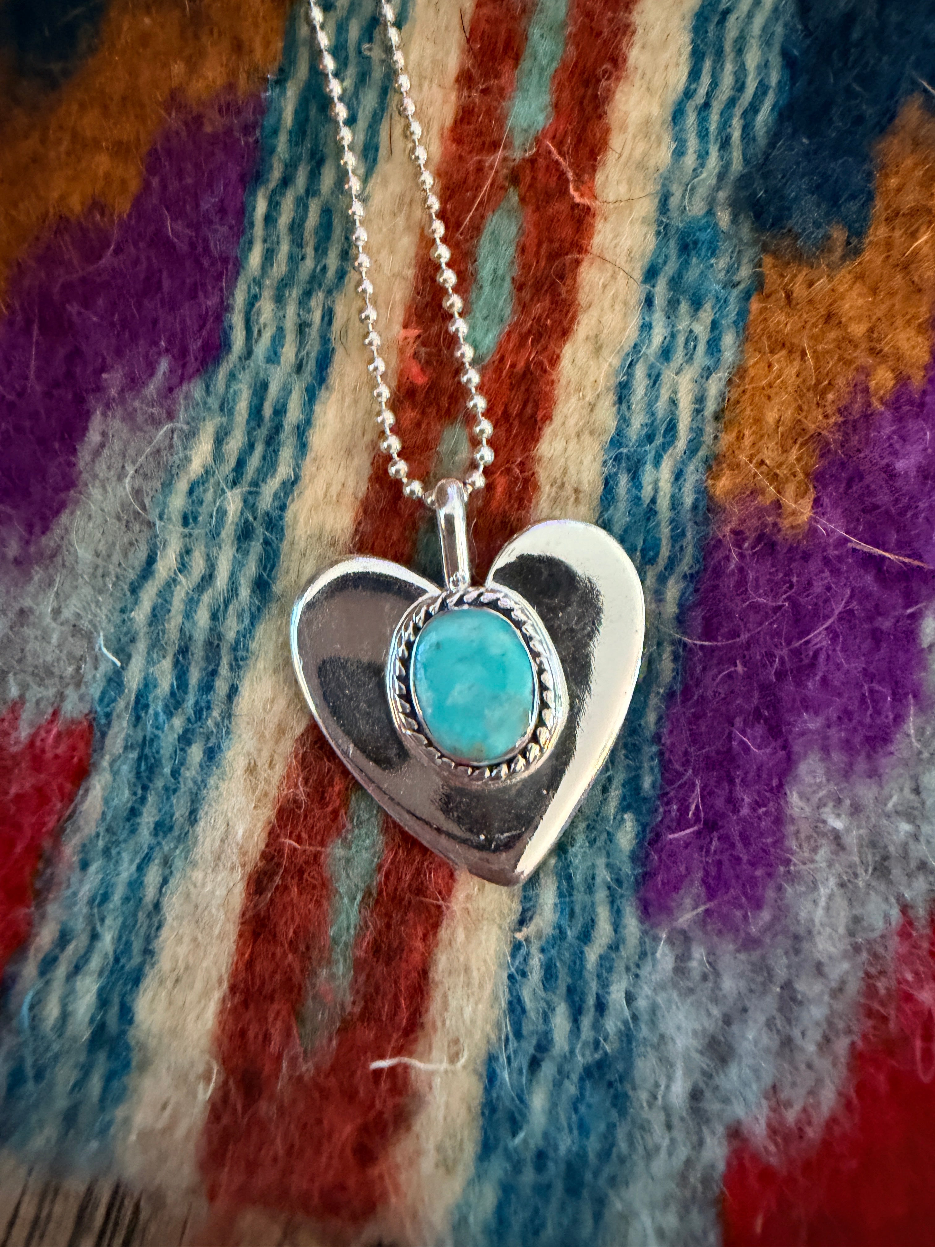 Handcrafted Sterling Silver & Turquoise Heart Pendant by Joseph Martinez
