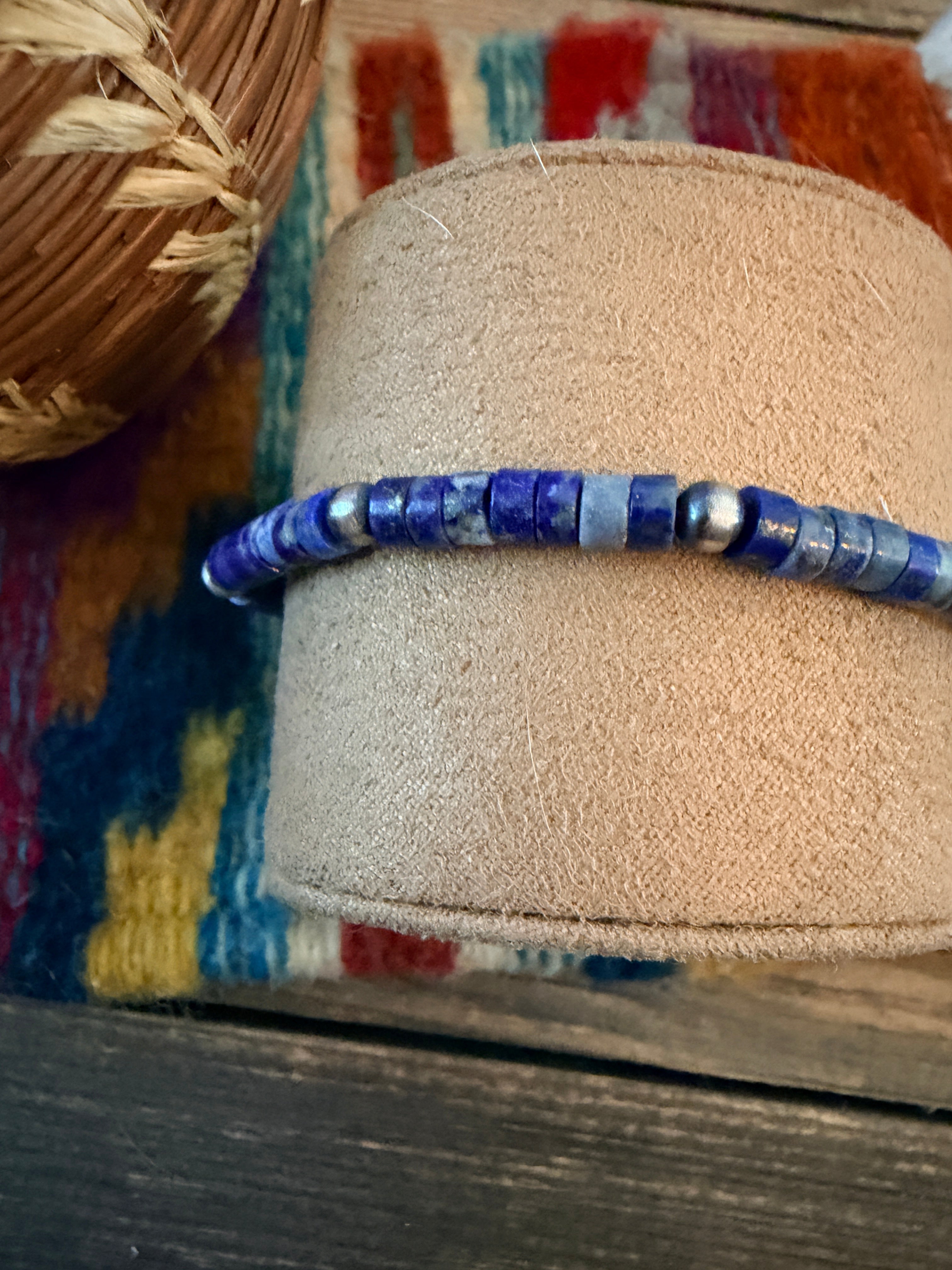 Handcrafted Lapis & Sterling Silver Pearl Beaded Bracelet