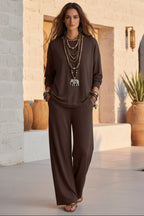 Women's Batwing-Sleeve Oversized Top & Wide-Leg Pants Set