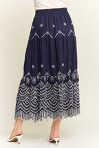 Embroidered Tiered Midi Skirt