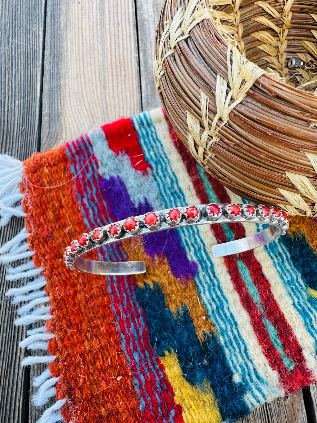 Handcrafted Coral & Sterling Silver Stacker Cuff Bracelet