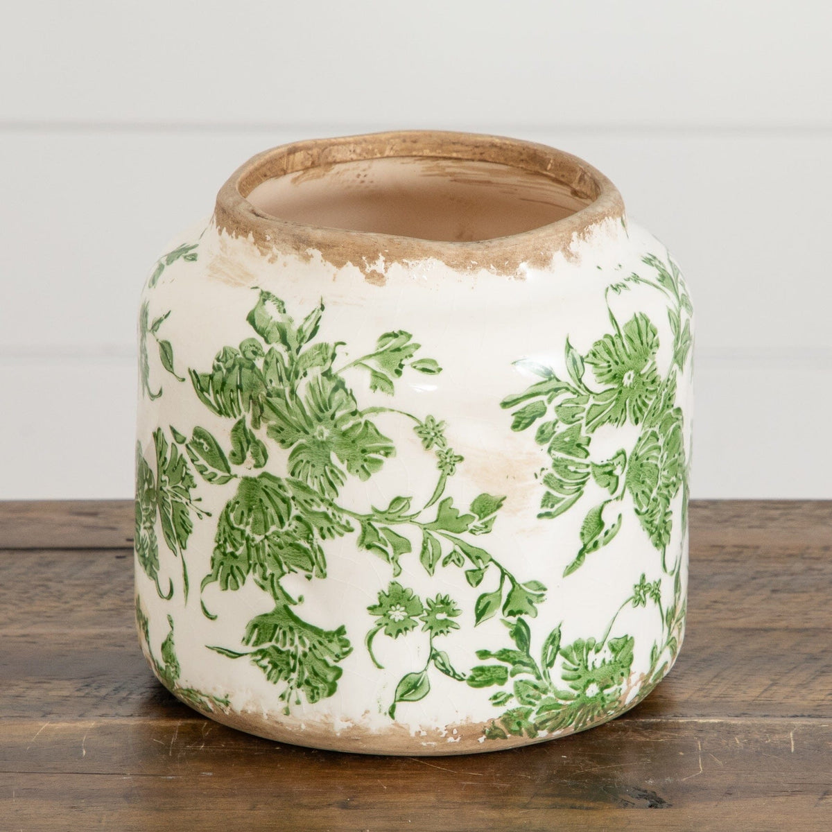 5.5” Floral Tuscan Ceramic Green Scroll Planter - Che Cose Belle