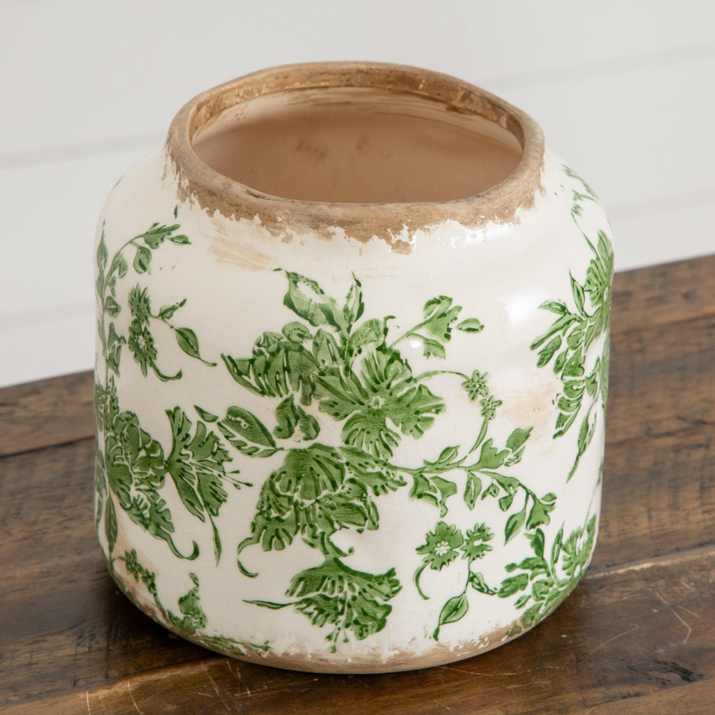 5.5” Floral Tuscan Ceramic Green Scroll Planter - Che Cose Belle