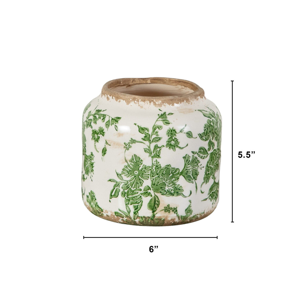 5.5” Floral Tuscan Ceramic Green Scroll Planter - Che Cose Belle