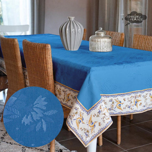 55x86" Rectangular Moustiers Blue Matelassé Tablecloth by Tissus Toselli - Che Cose Belle